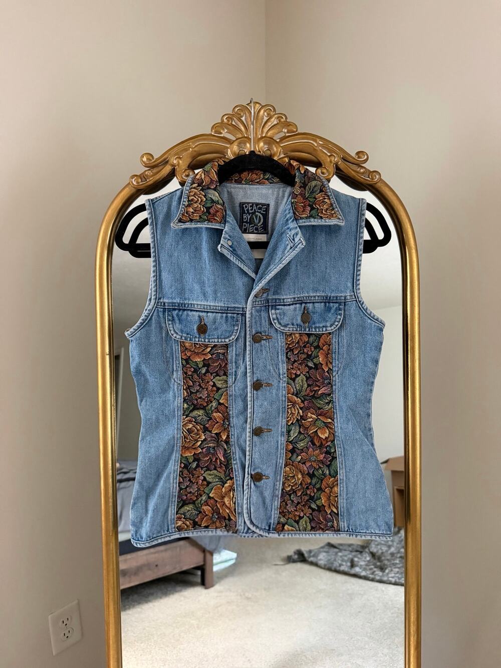 Rare Vintage Peace by Piece La Griffe Jeans Tapestry Floral Denim Button Vest